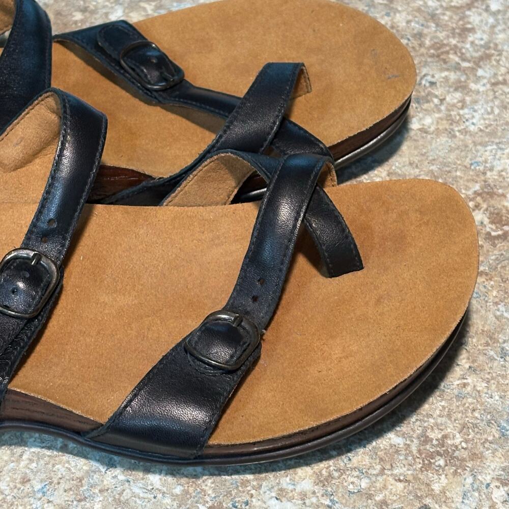 SAS Shelly Brown & Black Toe Loop Leather Sandal Slides Shoes Size 8 Wide - Picture 11 of 11